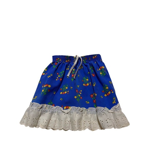 Vintage Jc Penney Girls Sz 5 Floral Skirt Ruffle Lace Trim Beautiful Drawstring - Picture 3 of 5